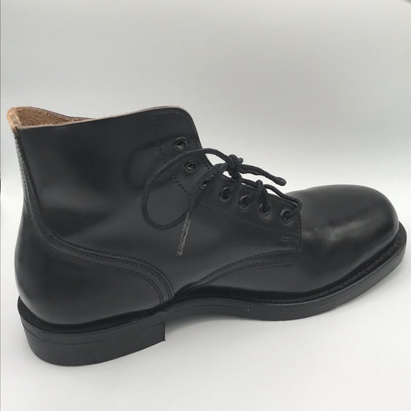 NWOT Unisex Black Leather Steel Toe Army Boots - Picture 1 of 9